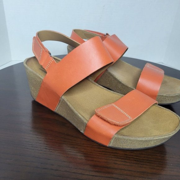 Clarks Shoes - Clarks Orange Leather Wedge Sandals